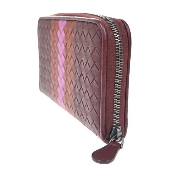 BOTTEGA VENETA Intrecciato Long Zip Around Wallet Purse Leather Red 65KB080 - Picture 3 of 15